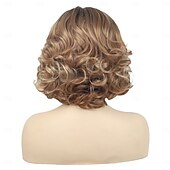 abordables perruque plus âgée-perruques bouclées brunes de longueur moyenne pour femmes blanches perruques brunes courtes avec reflets perruques bob ondulées en cheveux synthétiques