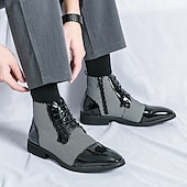 levne Šaty-pánské lakované kotníkové boty z umělé kůže a šněrovací - stylové společenské boty na večírky a akce