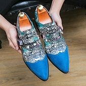baratos Semi-formal-Sapatos oxford masculinos com salto alto e fivela psicodélica e biqueira de camurça – calçados formais estilo retrô para festas e eventos especiais
