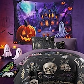 levne Halloween ložnice-Sada povlečení na přikrývku v tmavém stylu halloween - děsivý a tajemný design - obsahuje povlak na přikrývku a povlak na polštář - měkká a odolná látka