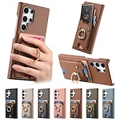 cheap Samsung Cases-Phone Case For Samsung Galaxy S24 S23 S22 S21 Ultra Plus A55 A35 A25 A15 5G A55 5G A14 A34 A54 S20 Plus S20 Ultra A53 A33 A23 A13 A33 Back Cover Ring Holder Card Slot Shockproof Retro PC PU Leather