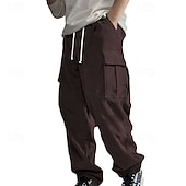 cheap Cargo Pants-Men's Cargo Pants Corduroy Pants Trousers Straight Leg Sweatpants Elastic Waist Drawstring Multi Pocket Plain Wearable Outdoor Daily Camping &amp; Hiking Fashion Classic Black Army Green