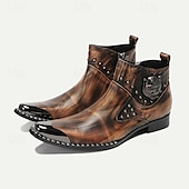 cheap Premium Leather Boots-Men&#039;s Premium Cowhide Leather Motorcycle Boots with Studded Design, Brown Gradient Finish, and Metallic Detailing – Perfect for Biker Style and Casual Outfits