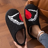 economico Pantofole da casa-pantofole di cotone con design a forma di amore pantofole nere in peluche a forma di mano da cartone animato per uomo&amp;amp;scarpe da interno in velluto più spesse per le donne