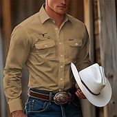 cheap Men&#039;s Western Shirts-Men&#039;s Cow Work Shirt Western Shirt Cargo Shirt Long Sleeve Casual Tactical Sports &amp; Outdoor Going out Winter Spring &amp;  Fall Turndown Print Black White Khaki
