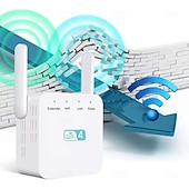 Недорогие Беспроводные маршрутизаторы-Усилитель Wi-Fi Усилитель Wi-Fi Расширитель диапазона Wi-Fi 300 Мбит/с Усилитель повторителя беспроводного сигнала 2,4 и 5 ГГц двухдиапазонный 4 антенны Полное покрытие 360 °