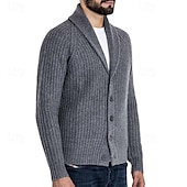 preiswerte Herren Strickjacke-Herren Strickjacke Strickpullover Gerippt Stricken Standard Knopf hoch Feste Farbe Kargen Modisch Klassisch Freizeitskleidung Verabredung Bekleidung Herbst Winter Schwarz Weiß S M L