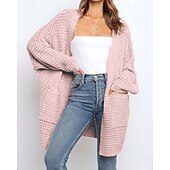 abordables Cardigans et vêtements d&#039;extérieur-Femme Pull Chandail Décontractées Couleur unie Grosse maille Ouvrir le devant Tricoté Texturé manche longue Hauts longs Tricoter Intérieur Travail Rose Claire Gris Automne Hiver