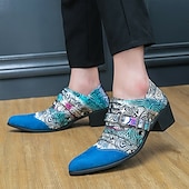 baratos Semi-formal-Sapatos oxford masculinos com salto alto e fivela psicodélica e biqueira de camurça – calçados formais estilo retrô para festas e eventos especiais