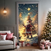 billige juledørdeksler-juledørdekorasjoner dørdeksler juletre farget glass dør billedvev dør gardin dekorasjon bakteppe dør banner for inngangsdør gårdshus ferie fest dekor forsyninger innendørs/utendørs