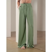 billige Herre Elite Bukser-40% lin Herre Linbukser Bukser Posete bukser Strandbukser Elastisk snordesign Lomme foran Helfarge Komfort Myk Yoga- og dansesko Daglig Mote Gatemote Brun Grønn
