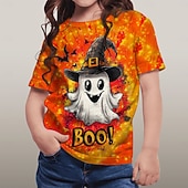 voordelige Halloweenkostuums voor meisjes-Halloween Voor meisjes 3D Grafisch Geest T-shirt Korte mouw Zomer Lente Modieus Basic Polyester Kinderen 4-12 jaar Strakke ronde hals Buiten Casual Dagelijks Normale pasvorm