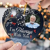 billige Minnegave-Personlig hengende foto ornamenter minne jeg er alltid med deg akryl 2D tilpasset dekorasjon juletrær Xmas dekorasjon hengende anheng gaver