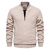 abordables chaqueta deportiva-Hombre Chaqueta tipo gofre Chaqueta casual Casual Diario Sexy Primavera &amp; Otoño Color sólido/liso Casual Cuello Mao Regular Albaricoque Negro Verde Claro Caqui Verde Ejército Chaquetas