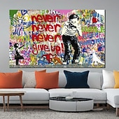 tanie Obrazy olejne pop art-Ręcznie wykonane Hang-Malowane obraz olejny Ręcznie malowane Poziomy Kreskówki Sztuka uliczna Klasyczny Nowoczesny Zwinięte płótna