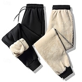 preiswerte Sweatpants-Herren Sherpa Fleecehosen Jogginghose Trainingshose Jogginghose Jogger Winterhose Tasche Kordelzug Elastische Taille Glatt Warm Weich Casual Täglich Modisch Strassenmode Schwarz / Weiß Schwarz