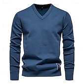 cheap Men&#039;s Pullover Sweater-Mens V-neck Solid Cotton Pullover Sweaters Long Sleeve Casual Social Knitted Sweaters for Men