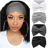 baratos Acessórios de penteados-Pacote com 4 faixas largas para mulheres - acessórios de cabelo turbante macios e estilo boêmio com design com nós para ioga, corrida, esportes e uso diário - acessórios de faixa de cabelo de