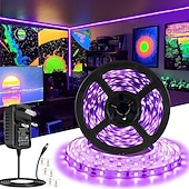Недорогие Штекерные полосы света-уф черный свет светодиодные полосы света 16.4ft 5m гибкие 395-405nm 2835smd 8mm гибкие dc12v для внутреннего освещения танцевальной вечеринки сценическое освещение краска для тела