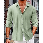 voordelige heren overhemd met knopen-Voor heren Overhemd Zomer overhemd Overhemd met knopen Normaal shirt Strand hemd Zwart Marineblauw blauw Groen Beige Lange mouw Effen Revers Hawaii Feestdagen Jacquard Kleding Modieus Casual