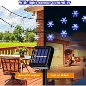 baratos Luzes solares de corda-Luzes de corda de fada à prova d&#039;água de floco de neve de natal com led solar 30/50/100 led 8 modos de iluminação para áreas externas quintal jardim feriado jardim casamento festa de ano novo