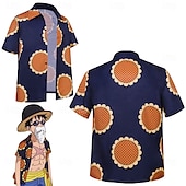 cheap Anime Costumes-One Piece Monkey D. Luffy Anime Cosplay Costume Masquerade Cosplay Suits Masquerade Shirt Hat For Men&#039;s Adults&#039;