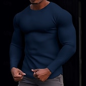 cheap Waffle Knit Tee-Men&#039;s Waffle Shirt T Shirt Tee Top Long Sleeve Shirt Long Sleeve Crew Neck Spring &amp;  Fall Plain Fashion Designer Basic Knitted Vacation Street Going out Dark Brown Dark Grey Black Top Tee for Men