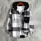 cheap Flannel Shirts-Men&#039;s Shirt Flannel Shirt Overshirt Plaid Outdoor Street Black Pink Navy Blue Brown Long Sleeve Hooded Winter Spring &amp;  Fall Clothing Apparel