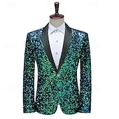 cheap Party Blazer-Men&#039;s Blazer Jacket Tuxedo Party Sparkle Sequin Polka Dot Blazer Black White Green Standard Fit Single Breasted One-button
