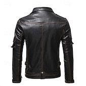 preiswerte Kunstlederjacke-Herren Kunstlederjacke Bikerjacke Vintage Lederjacke Straße Motorrad Thermowarm Tasche Frühling &amp; Herbst Einfarbig Streetwear Lässig Umlegekragen Regulär Kunstleder Schwarz Braun Jacken