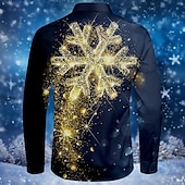 お買い得  クリスマスシーン衣装-クリスマス メンズ クリスマス シーン プリント シャツ スノーフレーク ファッション カジュアル ボタンアップ 長袖 パーティー イブニング デイリー 秋 冬 春&amp;amp;夏用カラーボタンアップ 3Dプリント 薄手ブルーポリエステル