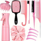 cheap Hair Styling Accessories-12pcs Complete Hair Styling Comb Set - Versatile Detangling &amp; Teasing Combs, Edge &amp; Rat Tail Brushes, Scalp Massager, Spray Bottle - Ideal for All Hair Types &amp; Daily Use