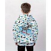 billiga Pojkens 3D-djur-Pojkar 3D Grafisk Tecknat Dinosaurie Huvtröja Långärmad Vår Höst Mode Streetwear Barn 4-12 år Huva Utomhus Ledigt Dagligen Normal