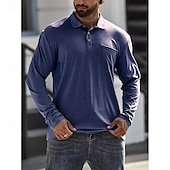 billiga Klassisk pikétröja för män-Herr POLO Shirt Golftröja Ledigt Sport Kavajslag Långärmad Mode Grundläggande Ensfärgat Knapp Vår &amp; Höst Normal Ljusblå Militärgrön Mörkgrå Sjöblå Retroröd Aprikos POLO Shirt