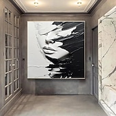 economico Ritratti-dipinto a olio astratto fatto a mano, dipinto a mano in bianco e nero, spatola, ragazza, dipinto a olio, figura in bianco e nero, pittura a olio, arte murale, grande dipinto in bianco e nero, pittura