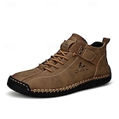cheap Ankle Boots-Men&#039;s White Faux Leather High-Top Ankle Boots – Handcrafted Stitching, Lace-Up Design with Velcro Strap, Rugged Non-Slip Sole for Outdoor and Casual Wear