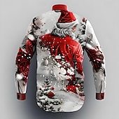 billiga Jultomtens outfit-Jul Herr jultomten Skjorta Knapp upp skjorta Långärmad Ledigt Festkvällskläder Dagligen Höst Vinter Vår &amp; sommar Tröjkrage Knappen uppåt 3D-utskrift Gul Rubinrött Blå Grön