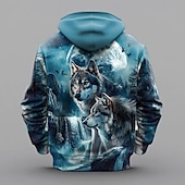 economico felpe 3d da uomo-Per uomo Lupo Felpa con cappuccio Felpe Felpa Felpa con cappuccio Manica lunga Felpa con cappuccio Con cappuccio Di tendenza Stampa 3D Per eventi Viaggi Blu Cerniera Tasche A cordoncino Autunno