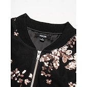 abordables Chaquetas y abrigos de diseño-Chaqueta bomber con cuello redondo y lentejuelas