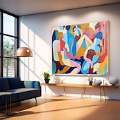 preiswerte Gemälde mit Menschen-handgemachtes farbenfrohes modernes Ölgemälde auf Leinwand, großes handgemaltes abstraktes strukturiertes Personengemälde, Wandkunst, zeitgenössisches minimalistisches Kunstwerk, Wandgemälde für