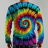 billiga 3D T-shirts-Herr Knytbatik T-shirt Långärmad T-shirt 3D-tryck Rund hals Skjorta Designer Retro / vintage Gata Ledigt Dagligen Rubinrött Sommar Vår Höst Kläder S M L XL XXL XXXL