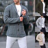 preiswerte Herren Strickjacke-Herren Strickjacke Strickpullover Gerippt Stricken Standard Knopf hoch Seitentaschen Feste Farbe Kargen Modisch Klassisch Freizeitskleidung Verabredung Bekleidung Herbst Winter Schwarz Grün M L XL