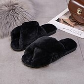 cheap Home Slippers-Women&#039;s Fuzzy Cross Band Slippers Memory Foam Home House Shoes with Open Toe Comfortable