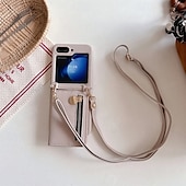 cheap Samsung Cases-Phone Case For Z Flip 5 Z Flip 4 Z Flip 3 Back Cover with Stand Holder Zipper with Lanyard Retro TPU PU Leather