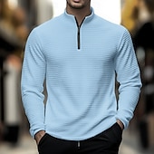 cheap Vacation-Men&#039;s Waffle Polo Shirt Waffle T Shirt Sports Outdoor Cycling / Bike Standing Collar Quarter Zip Long Sleeve Fashion Modern Solid Color Knitted Spring &amp;  Fall Standard Fit Light Blue Black White Dark