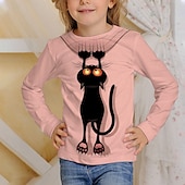 billiga Flickans 3D-djur-Flickor 3D Grafisk Djur T-shirt Långärmad Vår Höst Mode Grundläggande Barn 4-12 år Rund hals Utomhus Ledigt Dagligen Normal