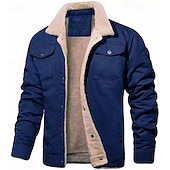 billige Cargo jakker-Herre Vinterjakke Fleece-jakke Uformell jakke Chore jakke Feriereise Daglig Hold Varm Lomme Fleece Høst vinter عادي Mote Gatemote Knaphul Normal Svart Militærgrønn Mørkeblå Mørkegrå kaffe Jakker