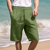 economico Vacanza-Per uomo Pantaloncini Pantaloncini estivi Pantaloncini da spiaggia A cordoncino Vita elastica Gamba dritta Liscio Comfort Traspirante Breve Informale Giornaliero Per eventi Di tendenza Classico Cachi