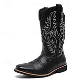 levne Cowboy &amp; Western Boots-pánské černé westernové kovbojské boty – vyšívaný shaft s klasickou špičatou špičkou, vintage styl pro rodeo nebo běžné nošení