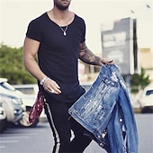 billiga grundläggande t-shirts-Herr T-shirt T-tröja Kort ärm Rund hals Sommar Slät Mode Designer Grundläggande Semester Gata Utekväll Svart Vit Blå Topp t-shirt för män